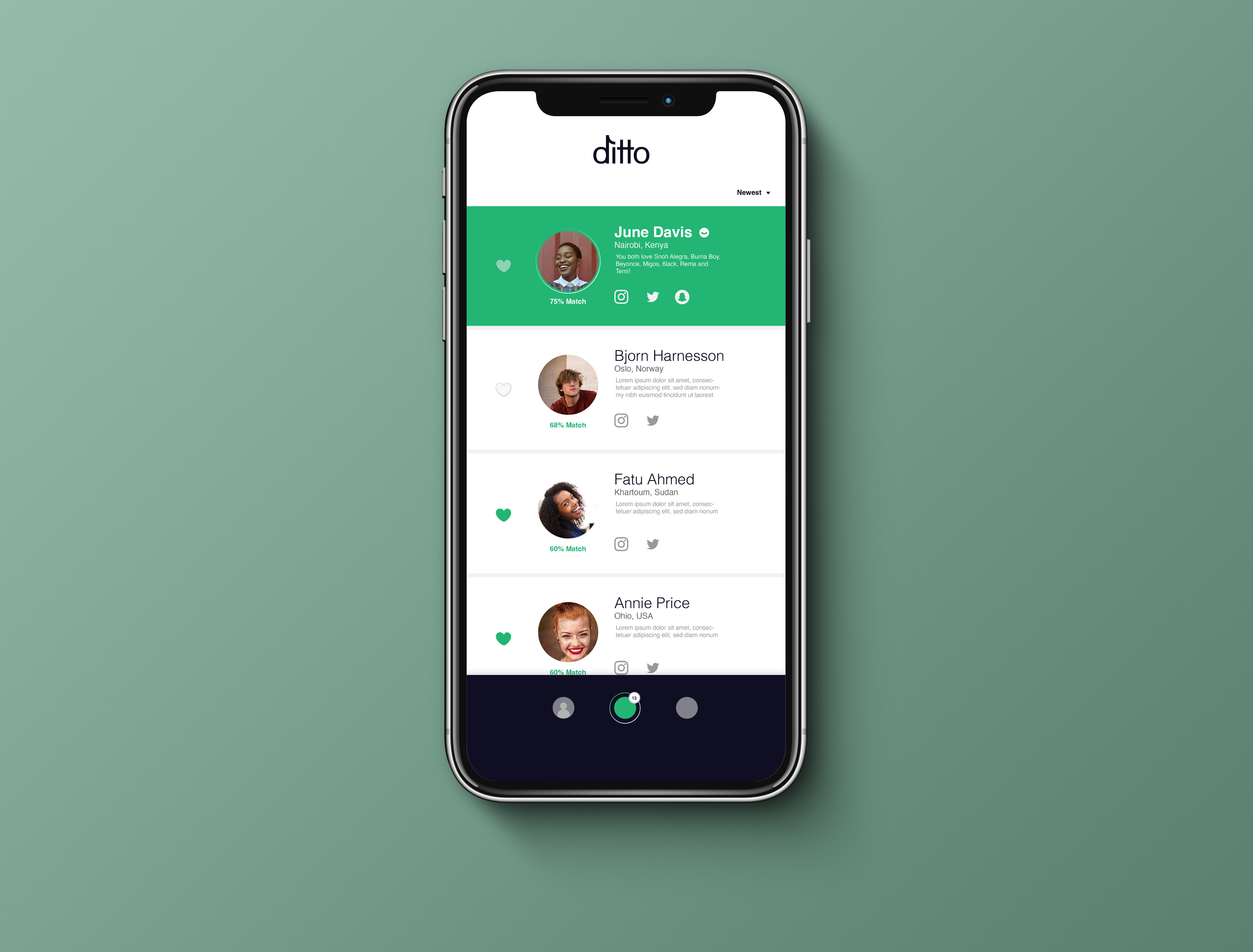 Ditto app home with shared shopping lists